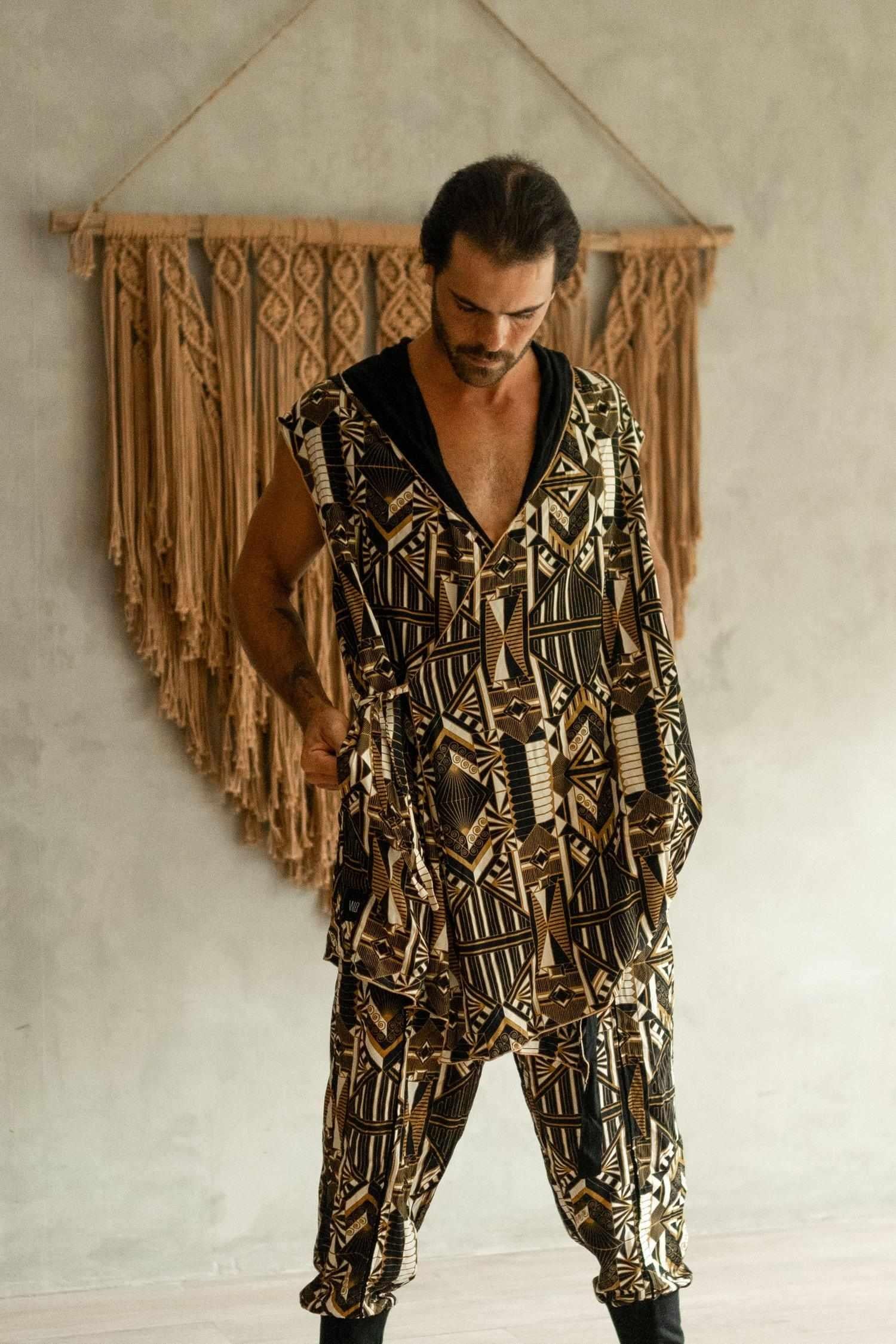 VALO Design Kimono Hanzo - Japanese style double-layered hooded sleeveless kimono top made of 100% Tencel