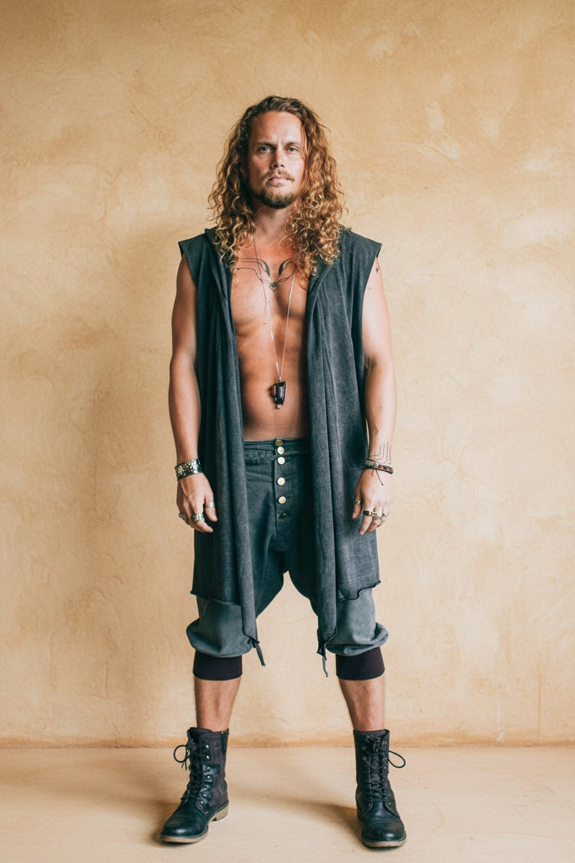 VALO Design Clothing Capes Copy of HANZO Black - Japanese style hooded bamboo Kimono Top