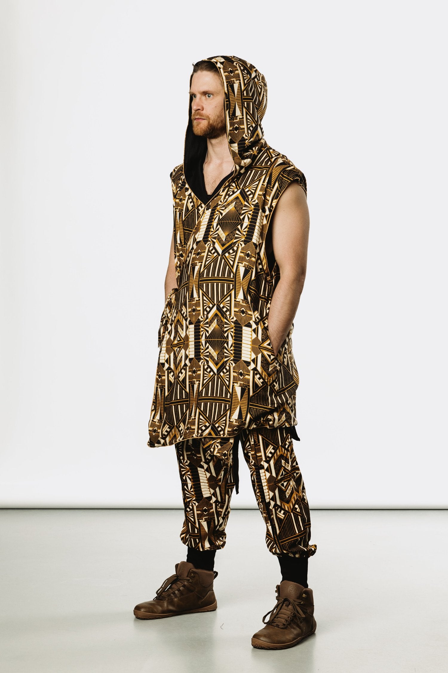 VALO Design Kimono Hanzo - Japanese style double-layered hooded sleeveless kimono top made of 100% Tencel