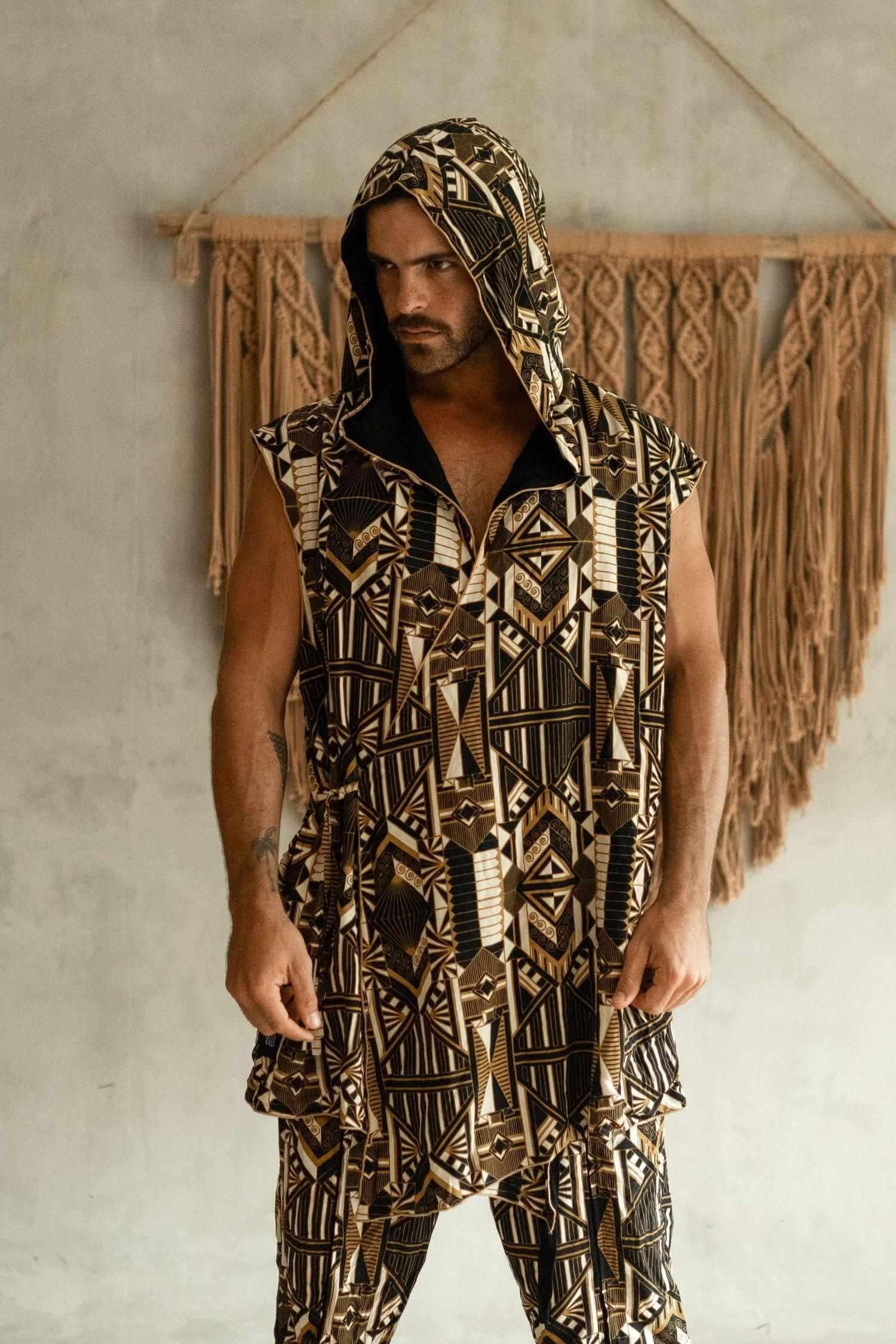 VALO Design Kimono Hanzo - Japanese style double-layered hooded sleeveless kimono top made of 100% Tencel