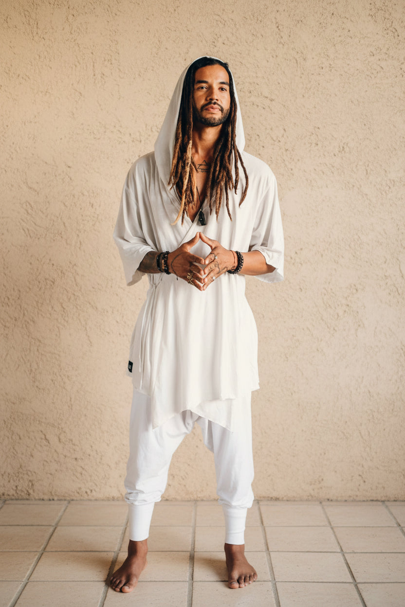 VALO Design Clothing Capes HANZO White - Japanese style bamboo kimono top vest