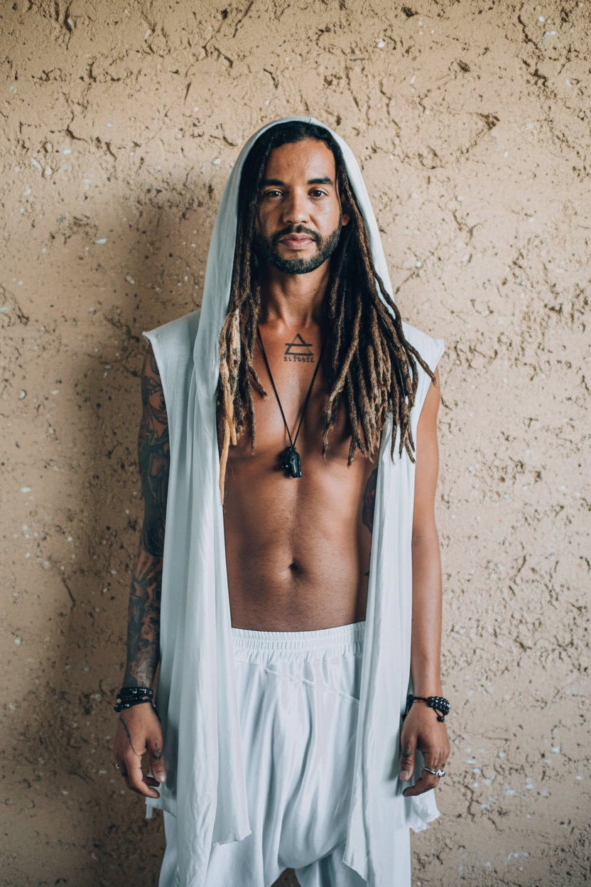 VALO Design Clothing Capes HANZO White - Japanese style bamboo kimono top vest