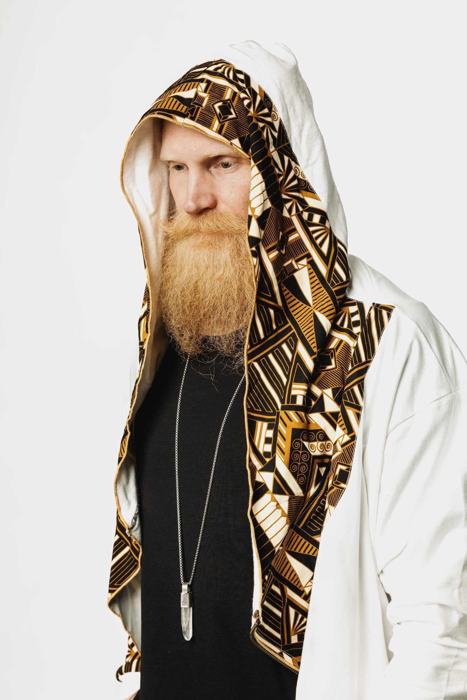 VALO Design Hoodies JEDI - A truly flamboyant Jedi style hooded vest cape with unique geometric print art