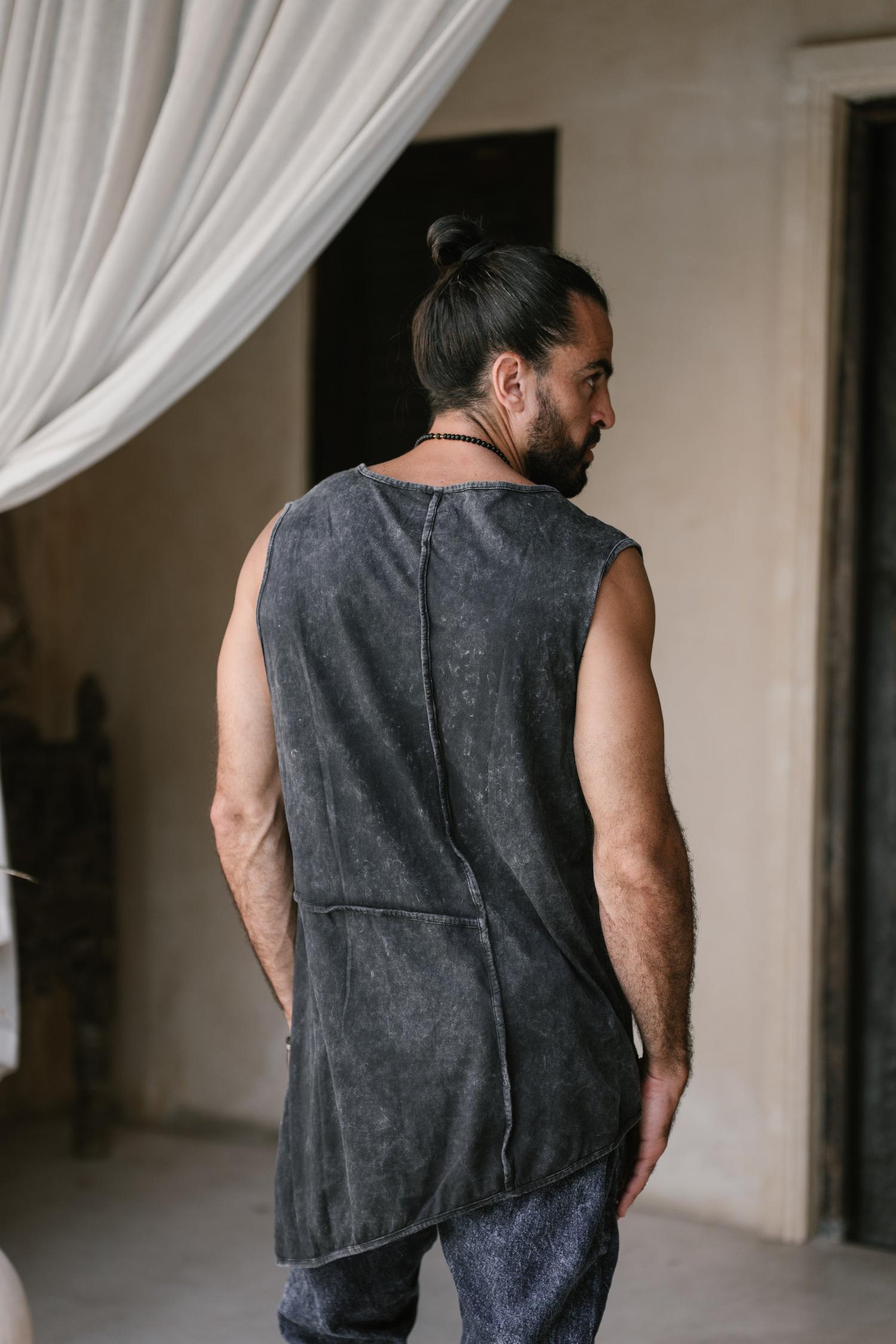 KELO TANK - Asymmetric Sleeveless Stonewashed Cotton Vest
