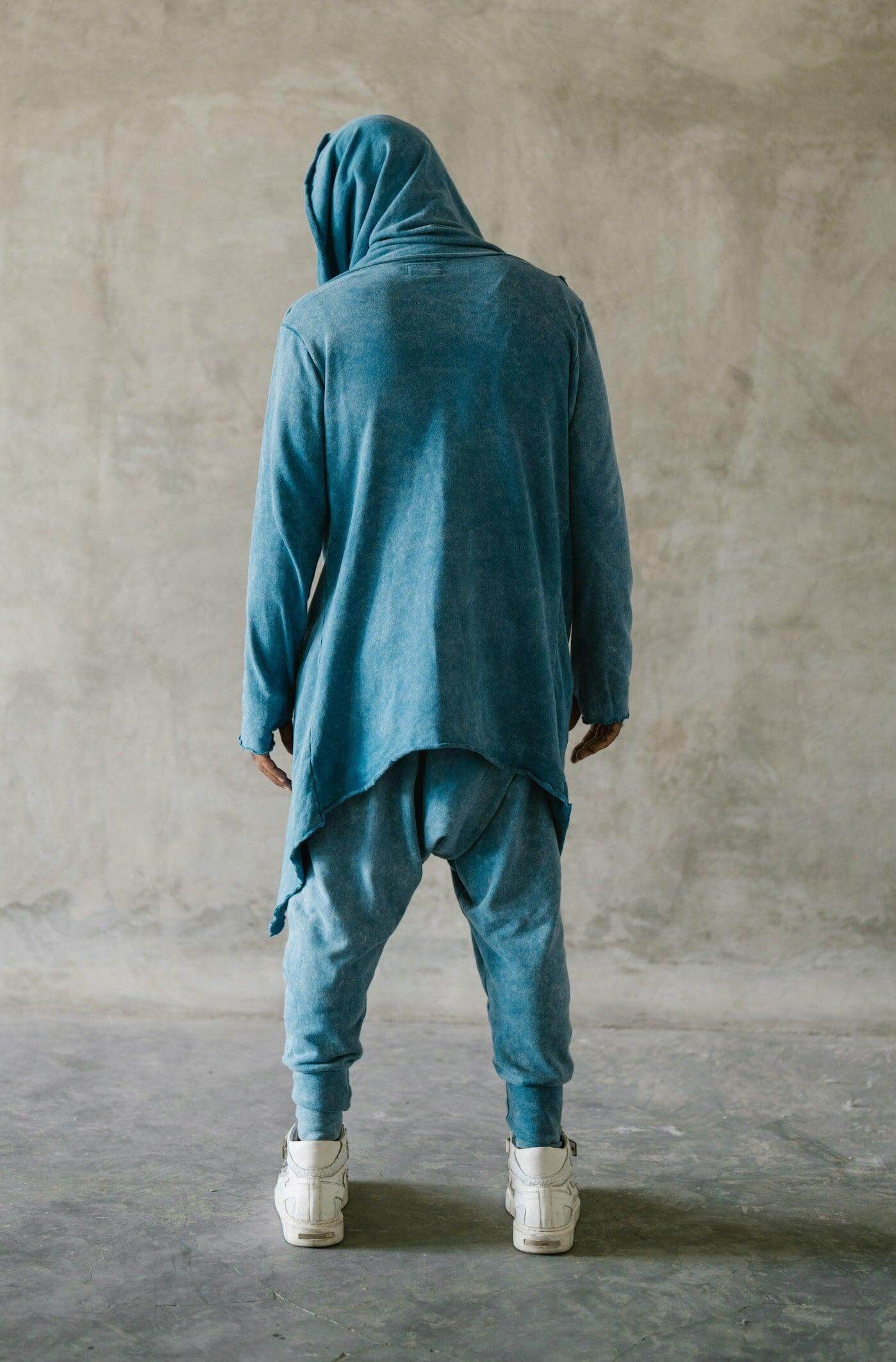 KENOBI BLUE Stonewash - Jedi style cotton hoodie with wooden buttons - VALO Design Clothing 