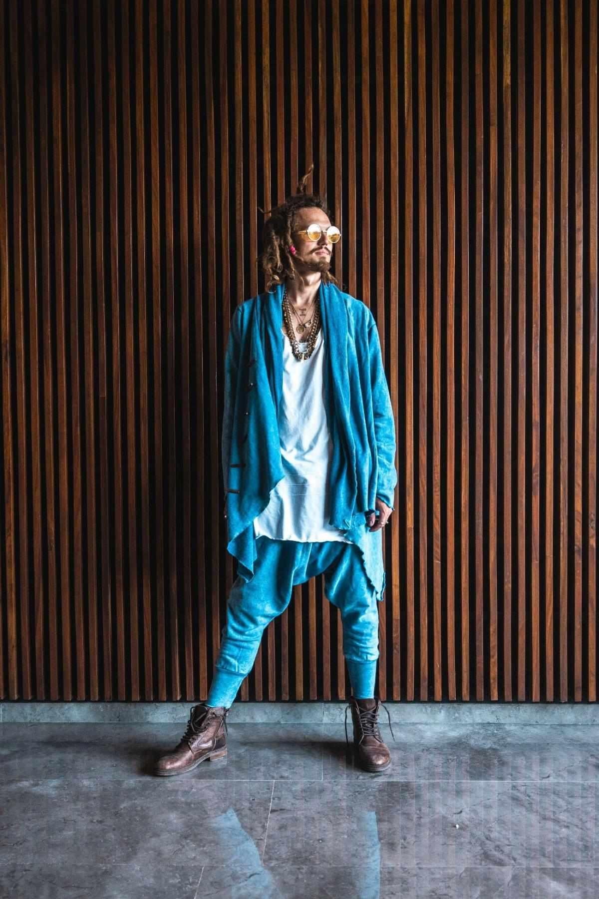 VALO Design Clothing KENOBI BLUE Stonewashed - Jedi style cotton hoodie with wooden buttons