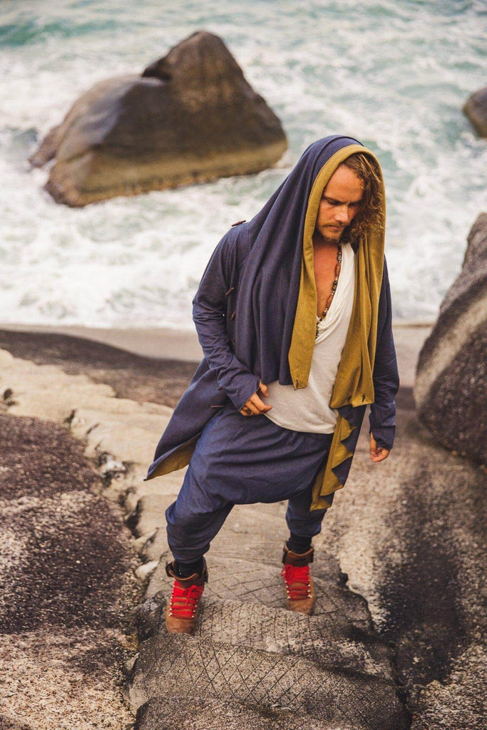 Jedi style cardigan hoodie/ unique button hoodie / bedouin nomad hoodie / Blue-bronze cotton hoodie / hoodie men / hoodie women / Playawear