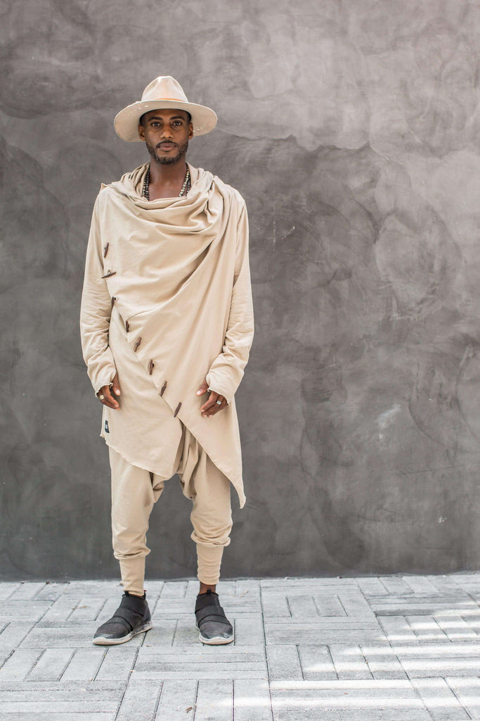 VALO Design Clothing Hoodies KENOBI Desert Khaki - Jedi style cotton hoodie with wooden buttons