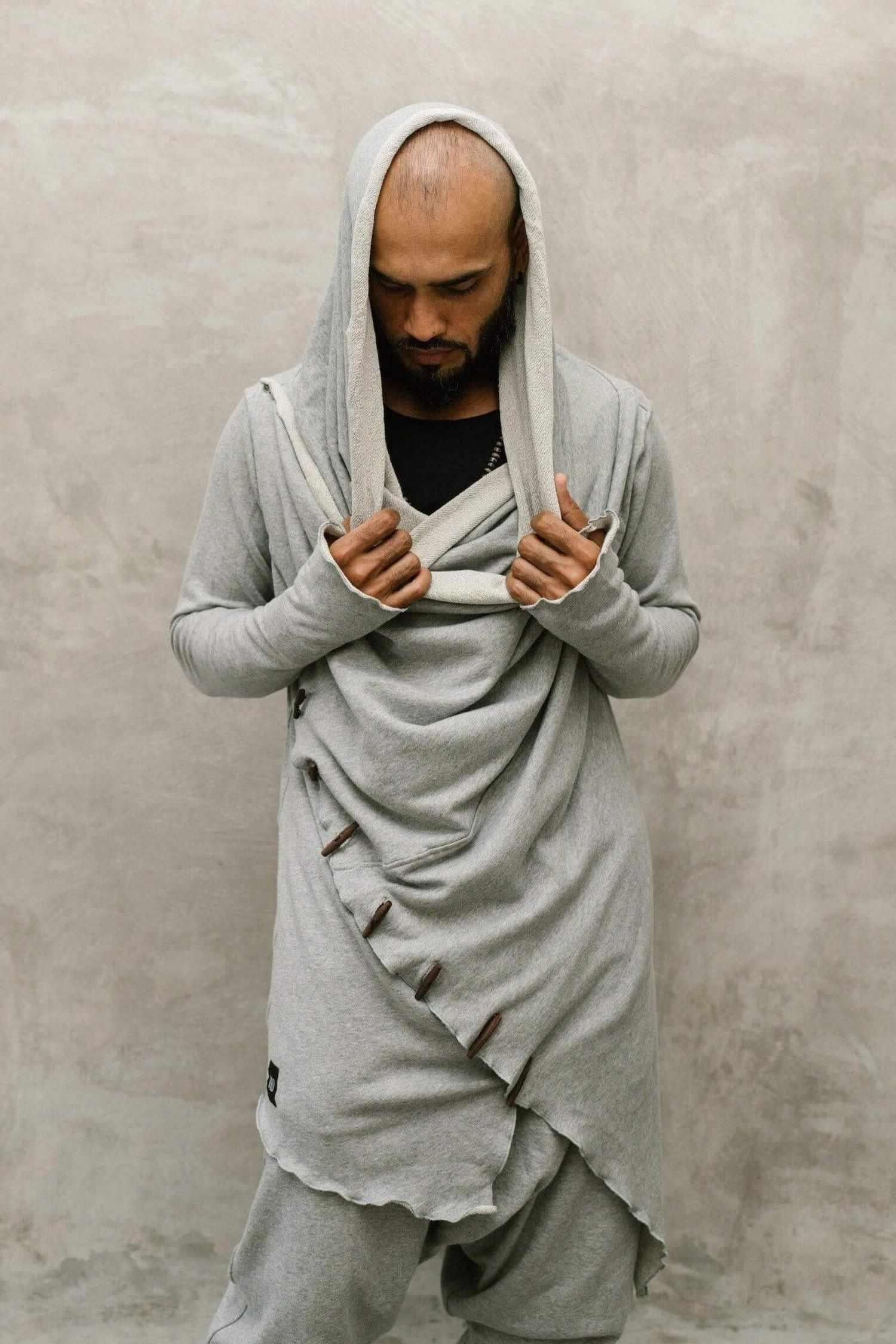VALO Design KENOBI Misty Grey - Jedi style cotton hoodie with wooden buttons 