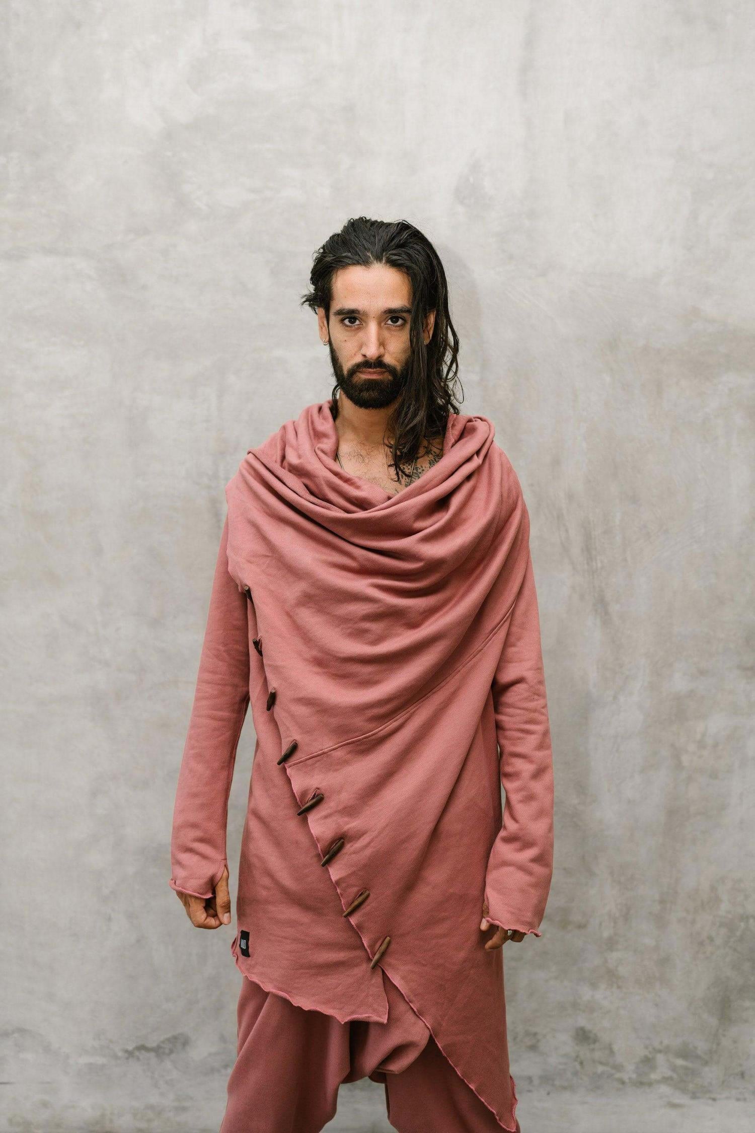 VALO Design Hoodies KENOBI Red Rossore - Jedi style cotton denim hoodie with wooden buttons