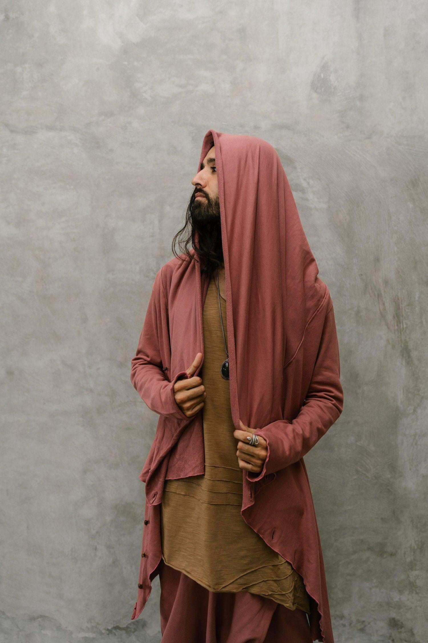 VALO Design Hoodies KENOBI Red Rossore - Jedi style cotton denim hoodie with wooden buttons