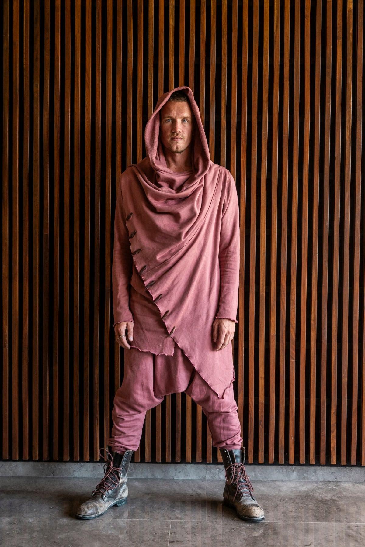 VALO Design Hoodies KENOBI Red Rossore - Jedi style cotton denim hoodie with wooden buttons