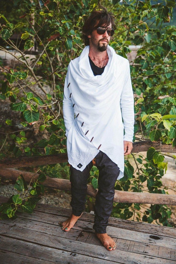Jedi style cardigan hoodie/ unique button hoodie / bedouin nomad hoodie / white cotton hoodie / hoodie men / hoodie women / Playawear /