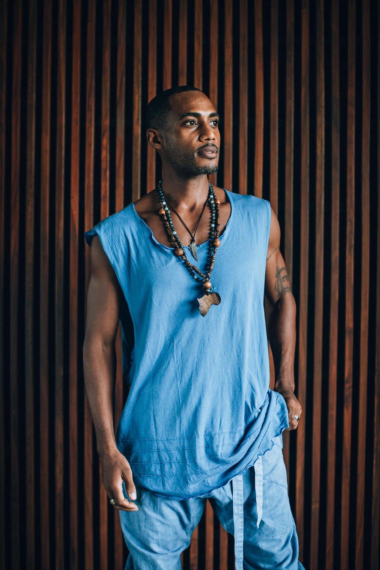 VALO Design Clothing Shirts M/L / Sandwash blue KIVI VEST - A loose fit sleeveless tank top shirt with asymmetric cut and stitch work details