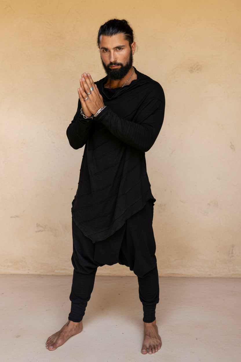 KUNDALINI - Long-sleeve Oversized Asymmetric Bamboo Stretch Shirt-Shirts-VALO Design Clothing
