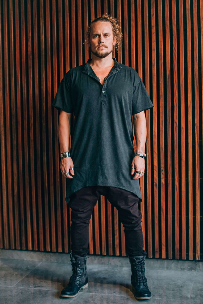 VALO Design Clothing  KURTAN - Bamboo oversize tee with top button up and asymmetric side cuts