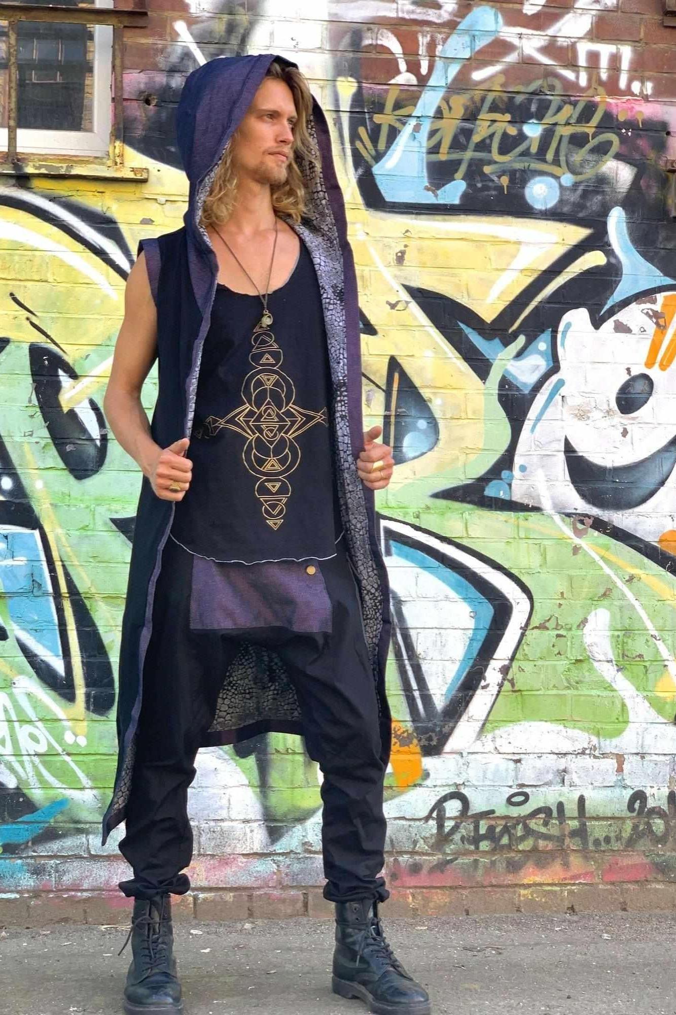 VALO Design Clothing Pants Black Canvas w/Denim / M-L (for over 180cm) LUMO - Boho drop crotch pants with unique cuts & details