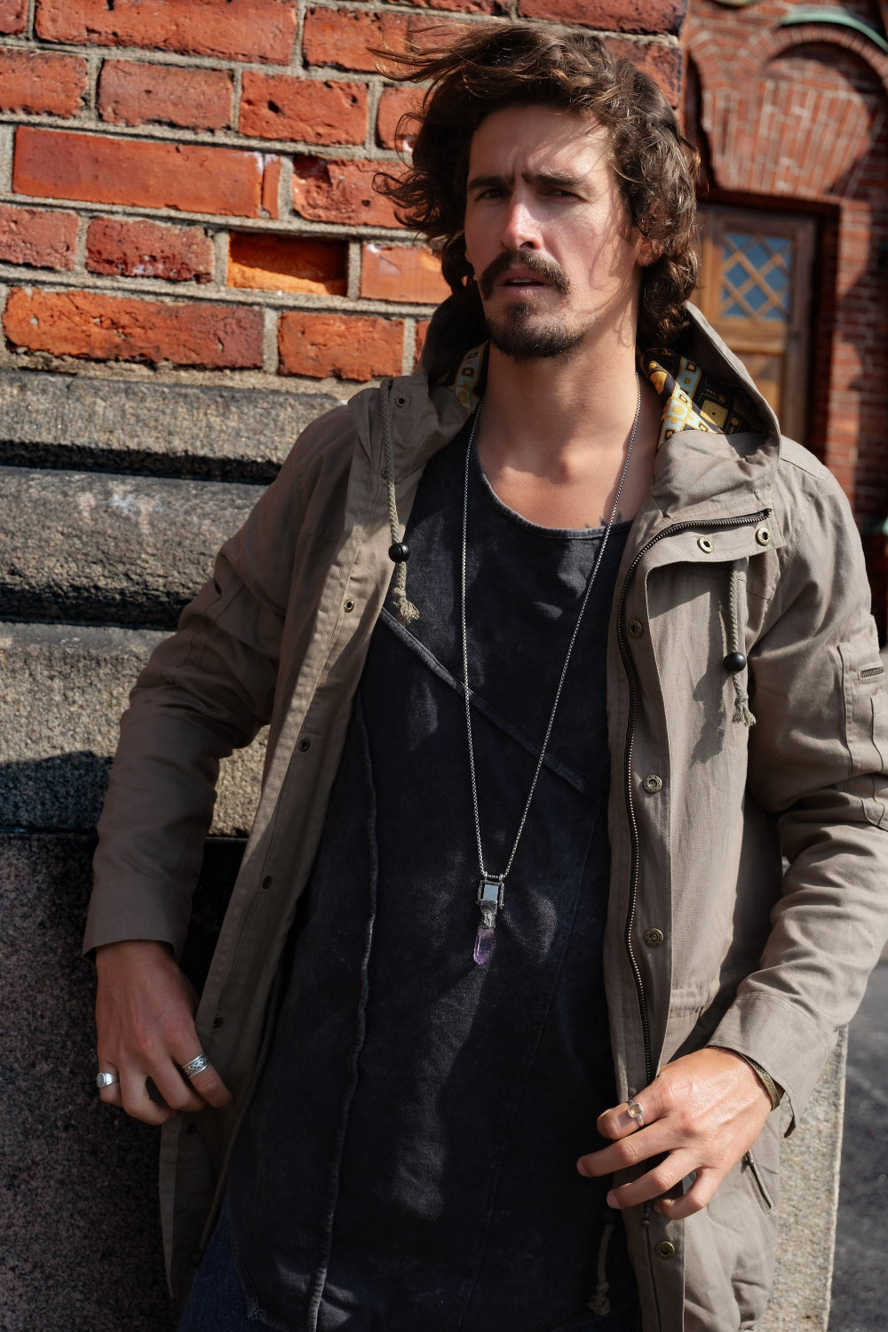 LUONTO JACKET Green - Hooded Double Layered Print Art Zipper Coat-Jackets-VALO Design Clothing