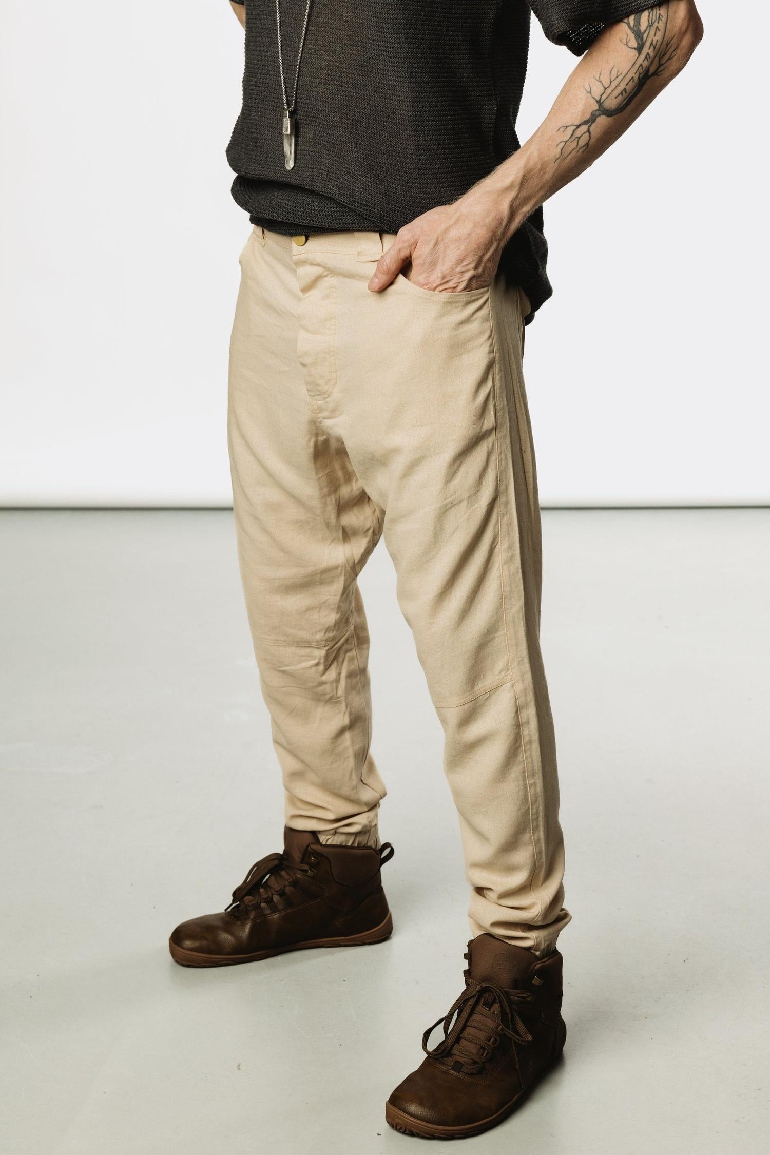 MAA - Elegant Drop Crotch Trousers With Casual Fit-Pants-VALO Design Clothing