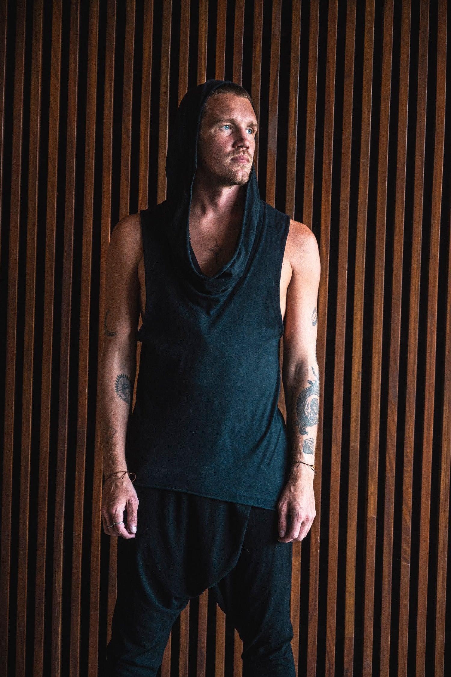 VALO Design Hoodies NOMAD Bamboo - Light and breathable cowl neck Ninja assassin style sleeveless hooded tee, made from eco-bamboo stretch