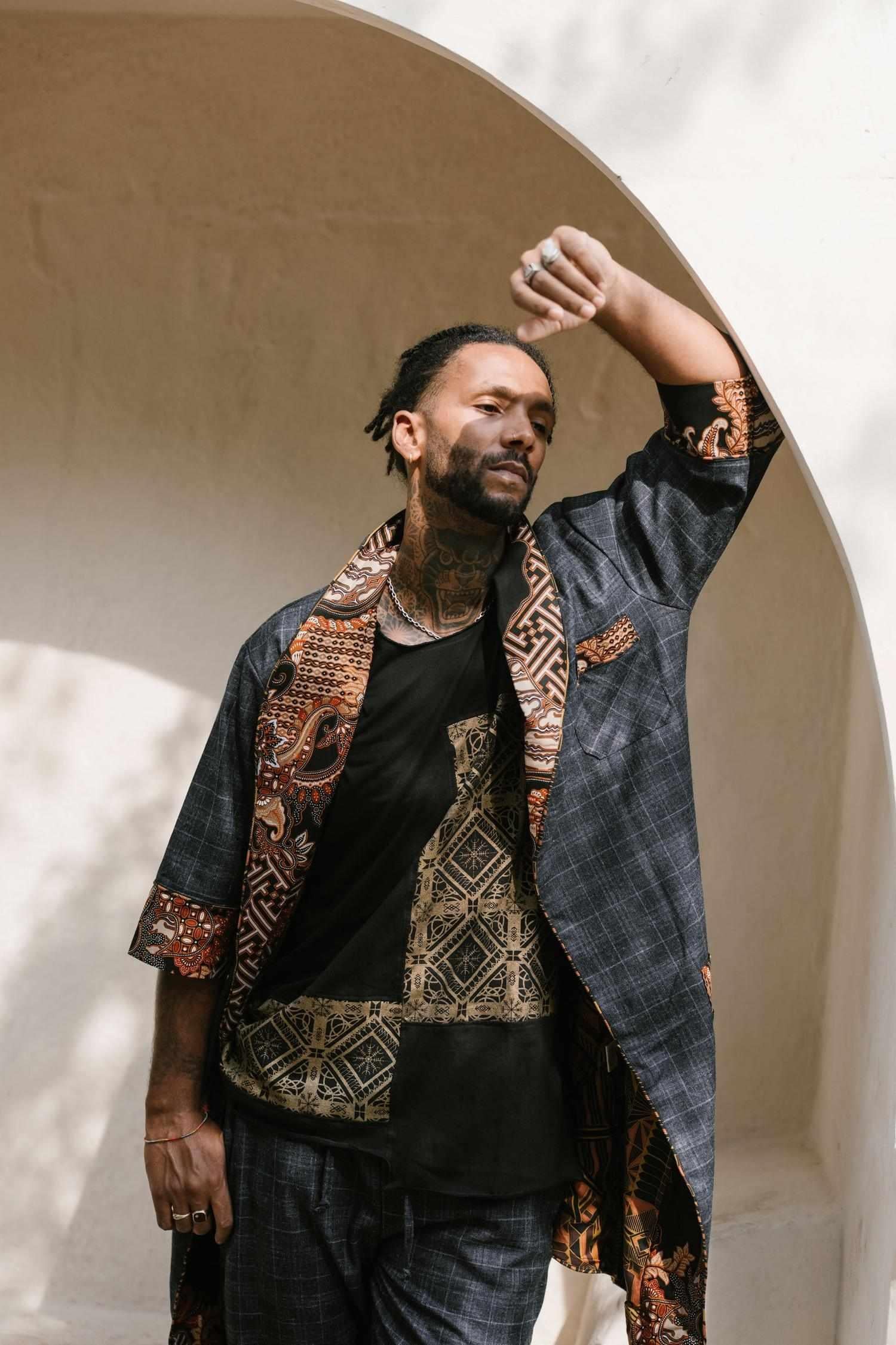 POMO Jacket Blue - Wool Cotton Oriental Chic Kimono Jacket-Kimonos-VALO Design Clothing