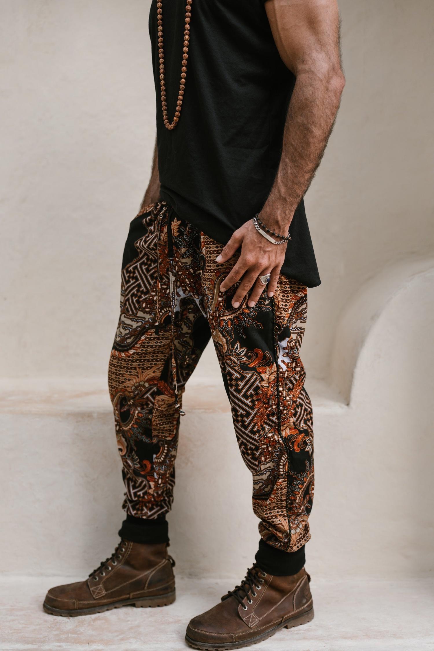 POMO Pants Black Batik - Relaxed Oriental Chic Cotton Pants