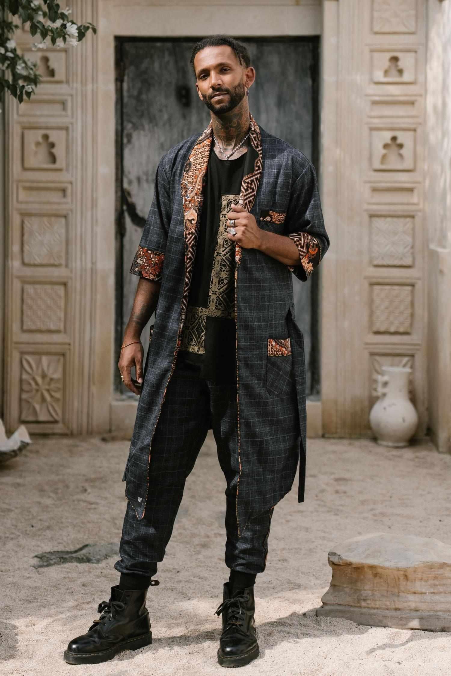 POMO Jacket Blue Wool - Gentlemen Kimono Jacket