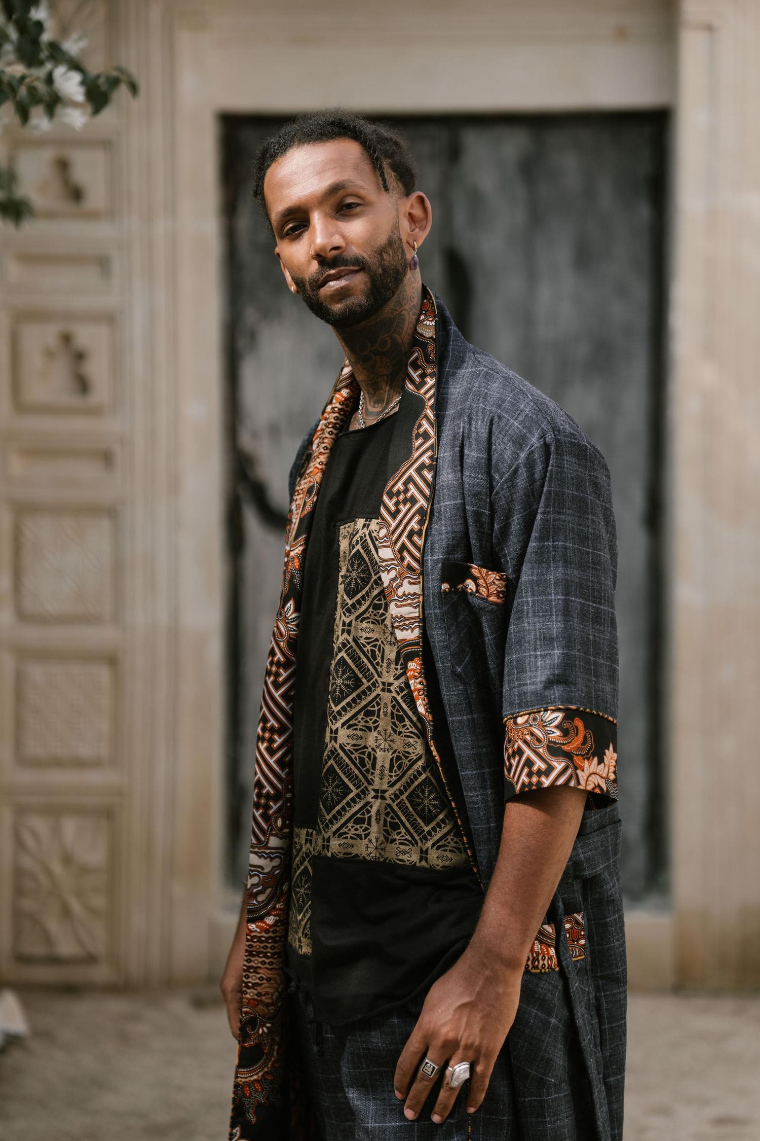 POMO Jacket Blue Wool - Gentlemen Kimono Jacket