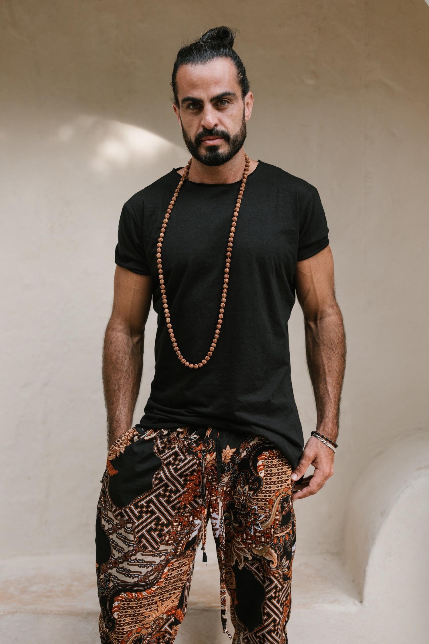 POMO Pants Black Batik - Relaxed Oriental Chic Cotton Pants