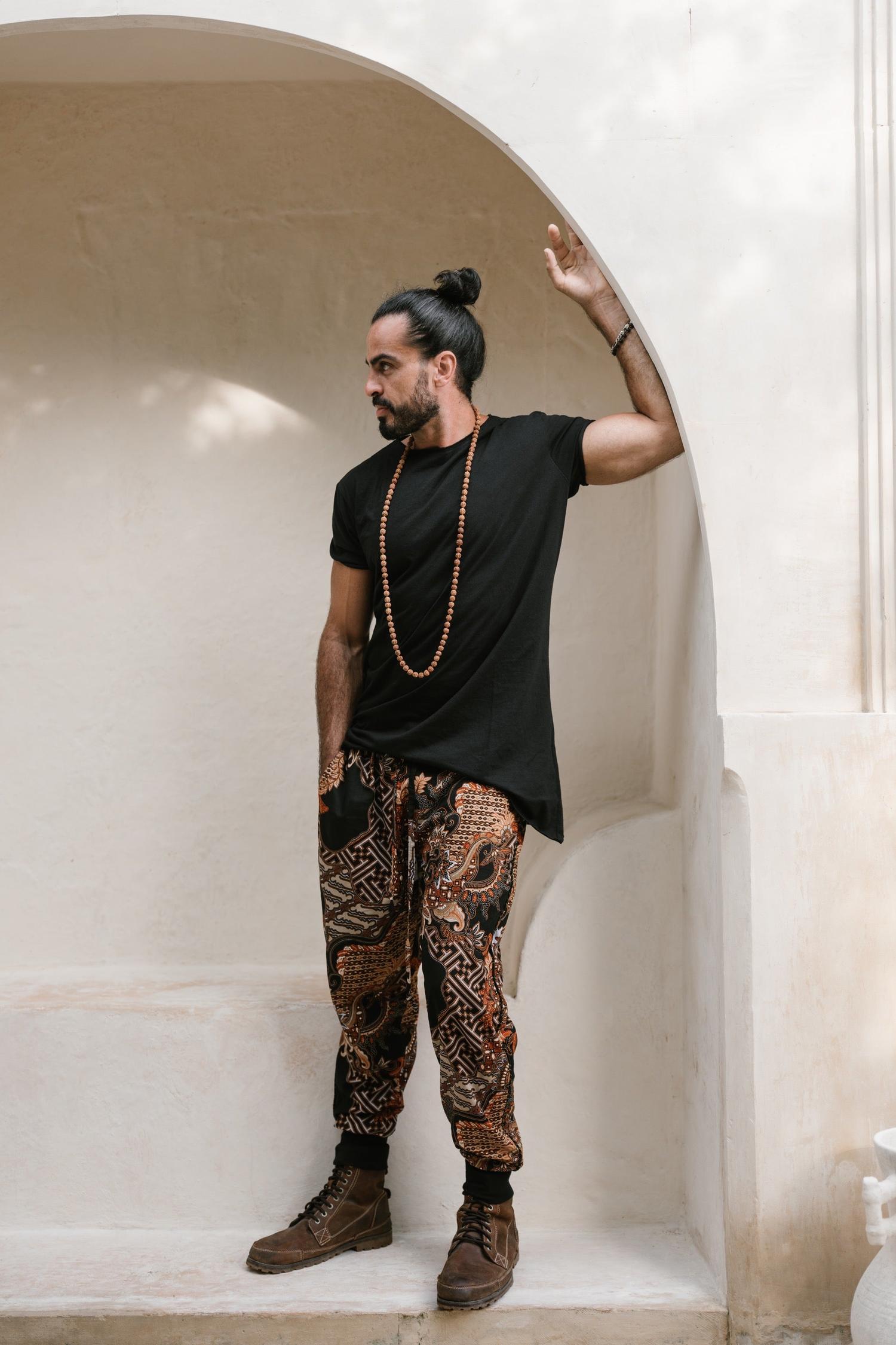 POMO Pants Black Batik - Relaxed Oriental Chic Cotton Pants