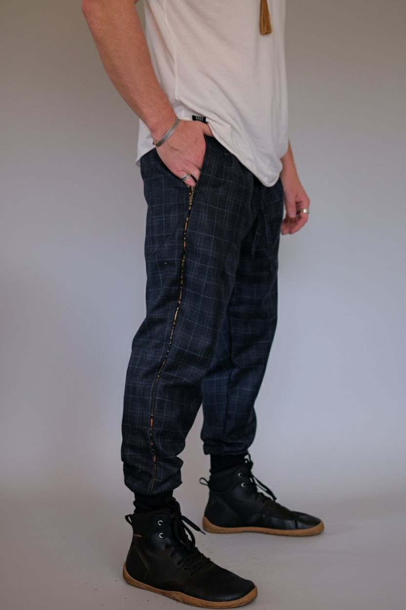 POMO Pants Blue - Relaxed Oriental Chic Wool Cotton Pants