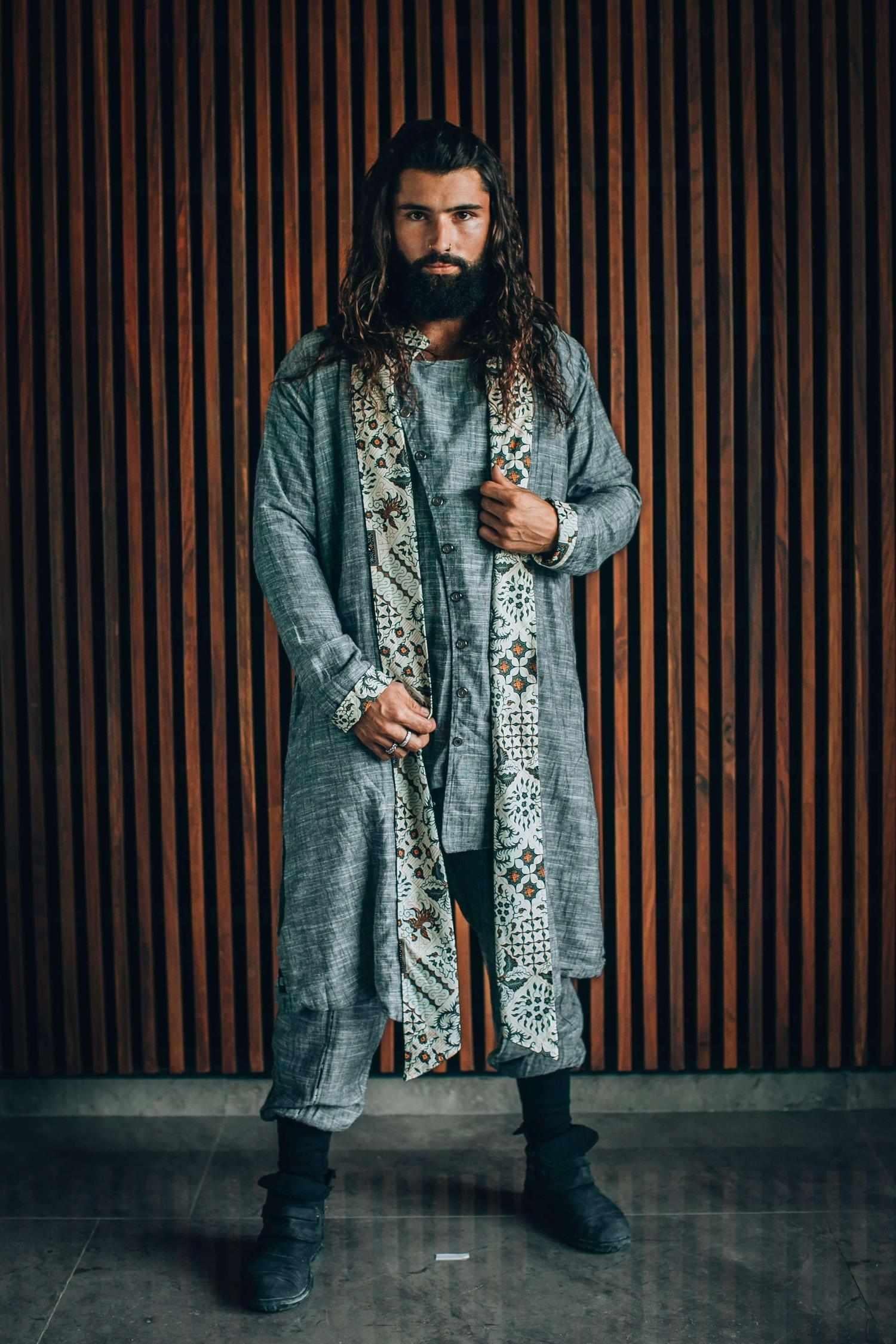 VALO Design Clothing Jackets / Pacific Blue Linen QI JACKET - Japanese inspired kimono style high quality linen cotton jacket