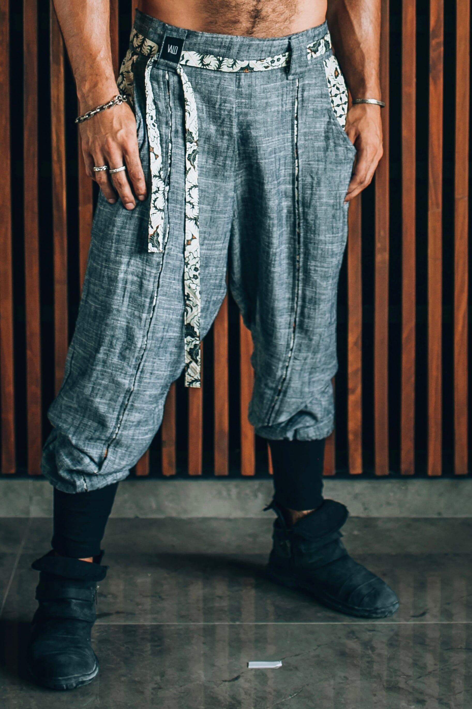 VALO Design Clothing Pants S/M / Pacific Blue Linen QI PANTS - Oriental Drop Crotch Linen Pants