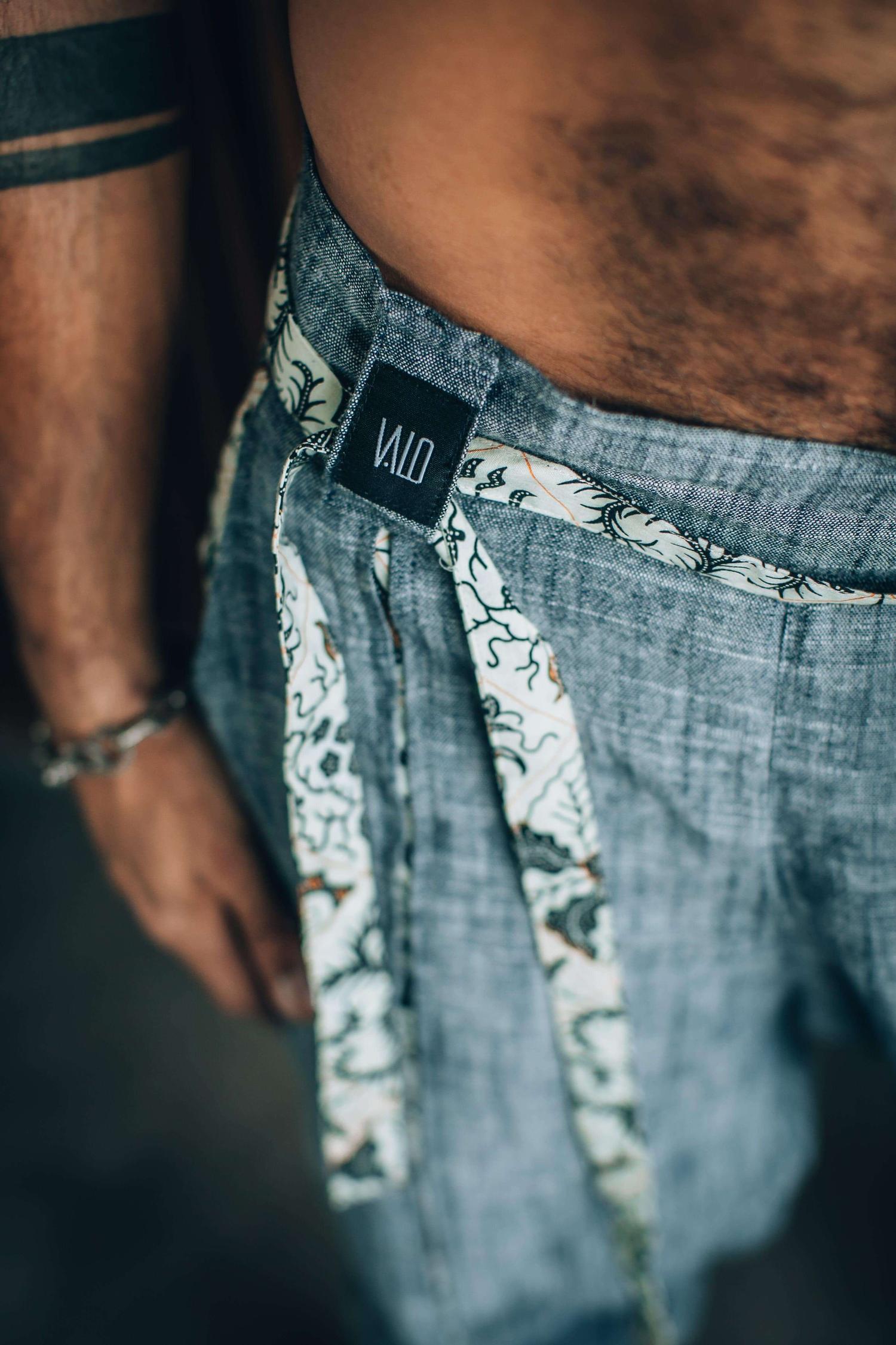 VALO Design Clothing Pants QI PANTS - Oriental Drop Crotch Linen Pants