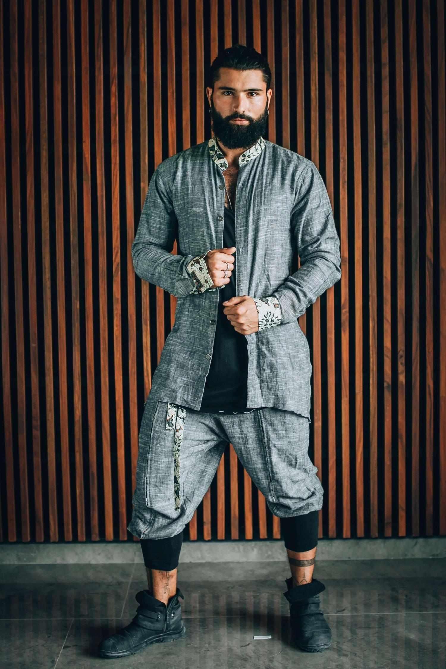 VALO Design Clothing Pants QI PANTS - Oriental Drop Crotch Linen Pants