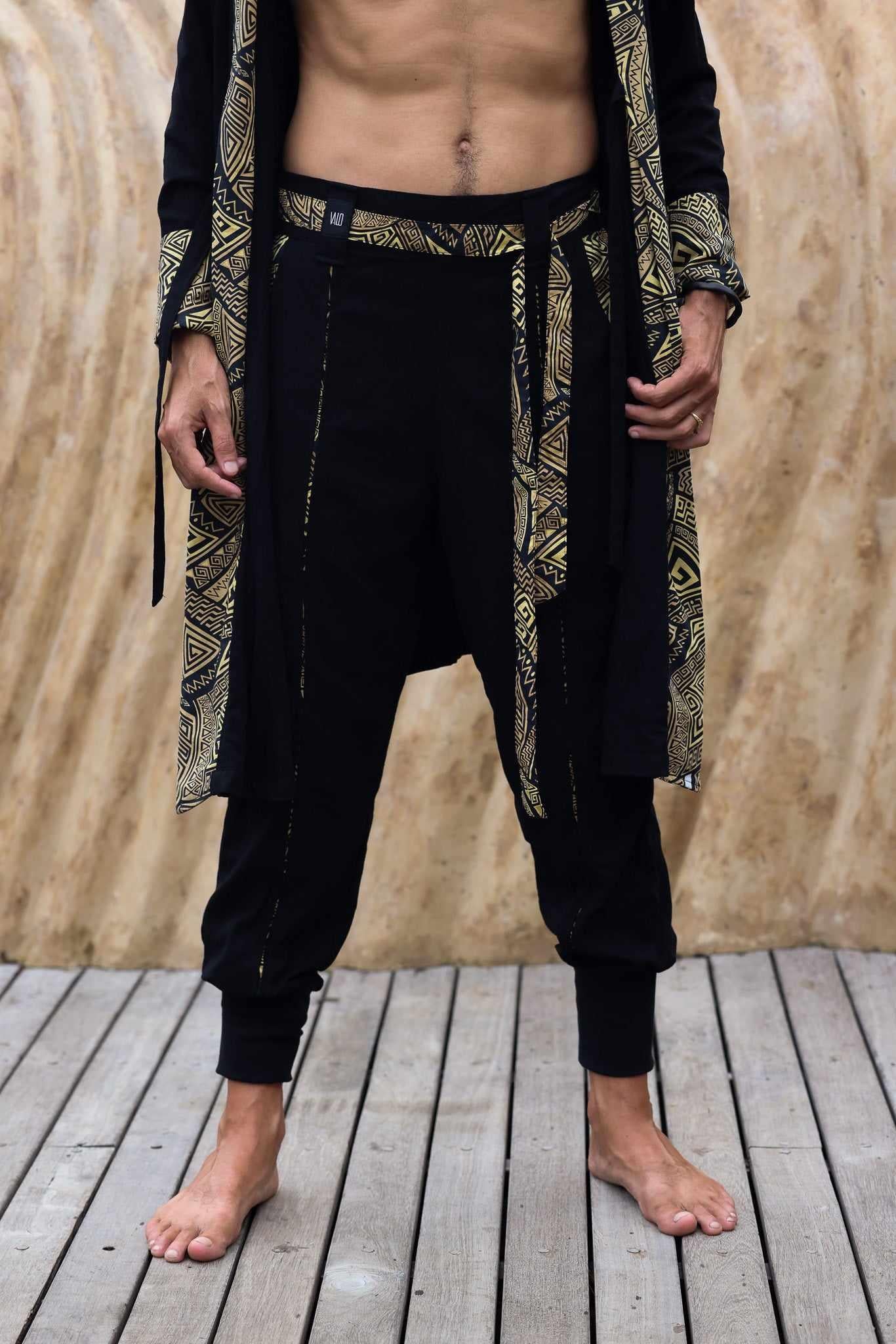 QI PANTS - Oriental Drop Crotch Linen Pants-Pants-VALO Design Clothing