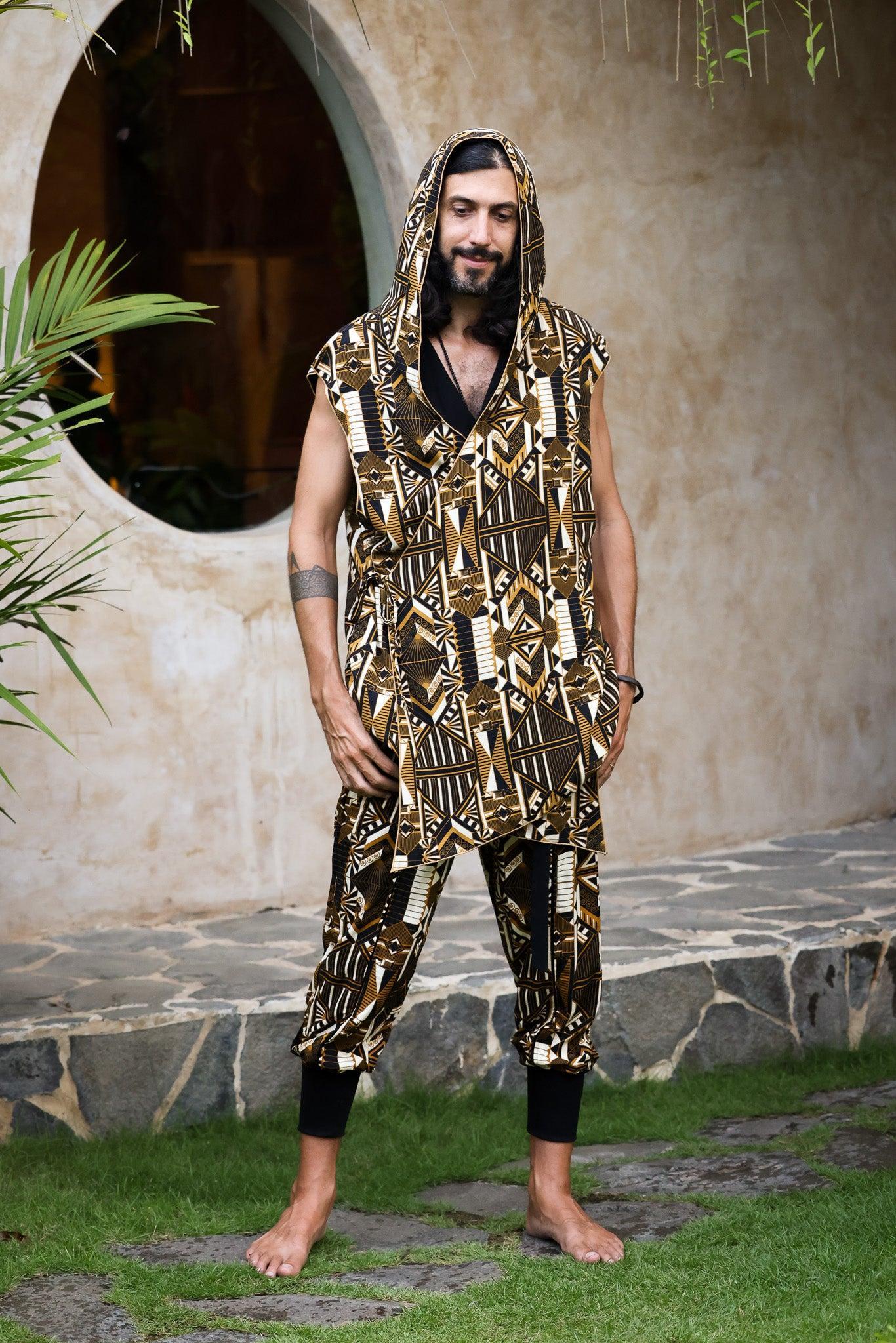 VALO Design Pants QI Prism -  High quality drop crotch tencel pants inspired by the 20's ageless style combined with indigenous and sacred symbolism. Extremely comfortable with soft cotton ribbing on the legs. 