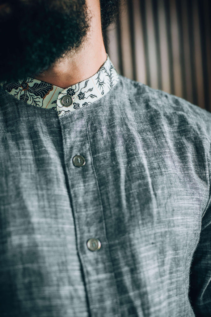 VALO Design Clothing Shirts QI SHIRT - A classic slim fit button up shirt with bali batik details and asymmetric cut