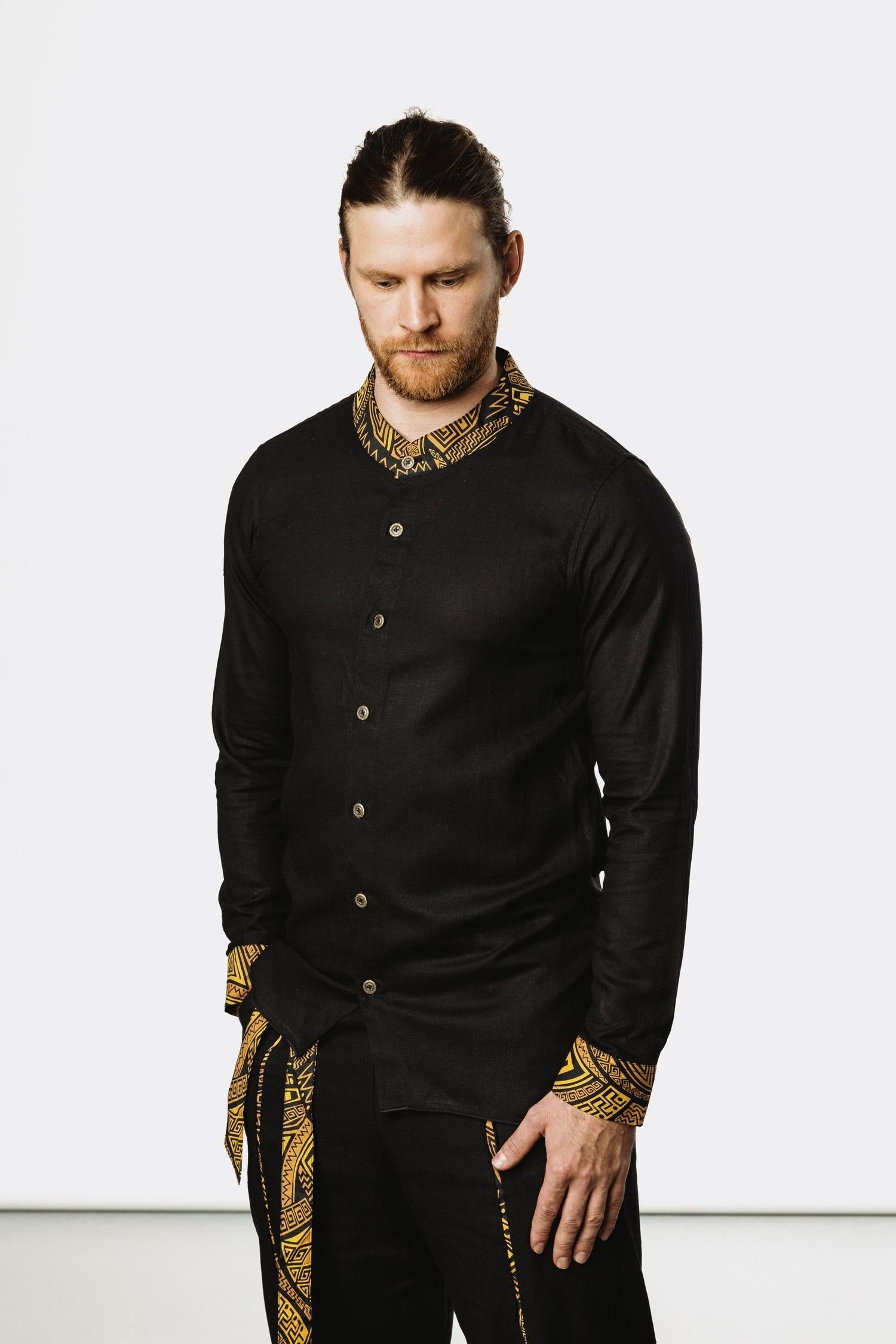 VALO Design Clothing Shirts QI SHIRT - A classic slim fit button up shirt with bali batik details and asymmetric cut