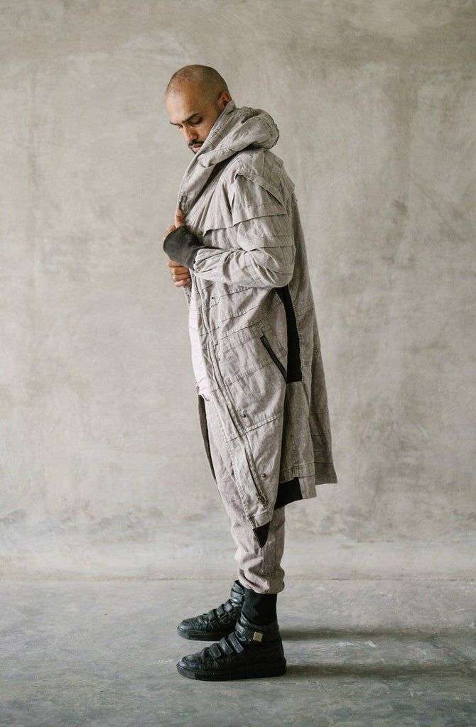 SISU Jacket - A long hooded ninja assassin zipper jacket coat with unique details - VALO Design Clothing 