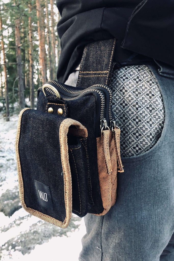 VALO Design Bag TASKU - A functional belt bag made from recycled orange / black denim