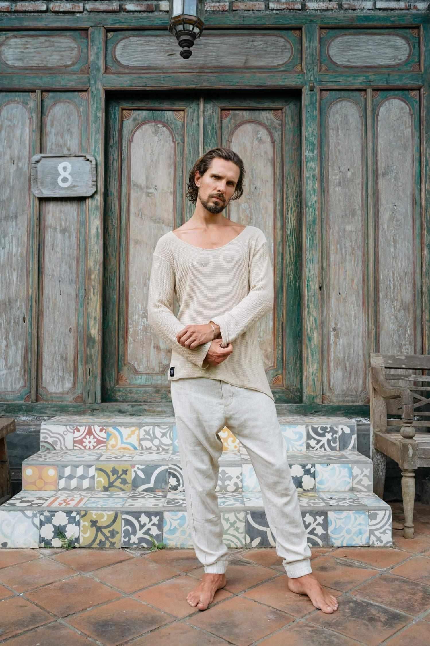 VALOdesigns Shirts TULI Knit - Long sleeve deep v-neck asymmetric knit cotton shirt