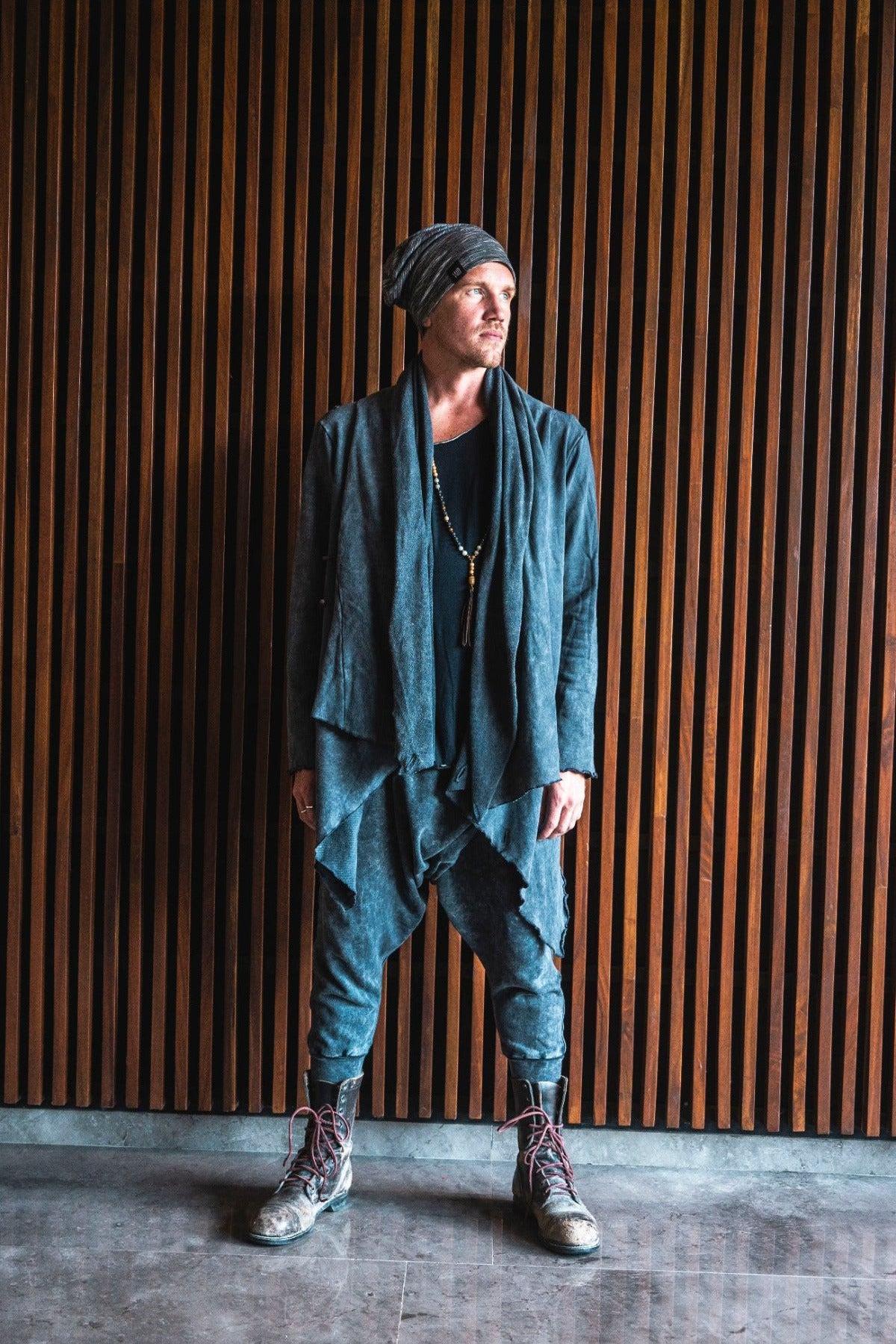 VALO Design Pants URBAN NINJA - Elegant Black Stonewash / Dark Grey harem drop crotch trousers from high quality 100% cotton 