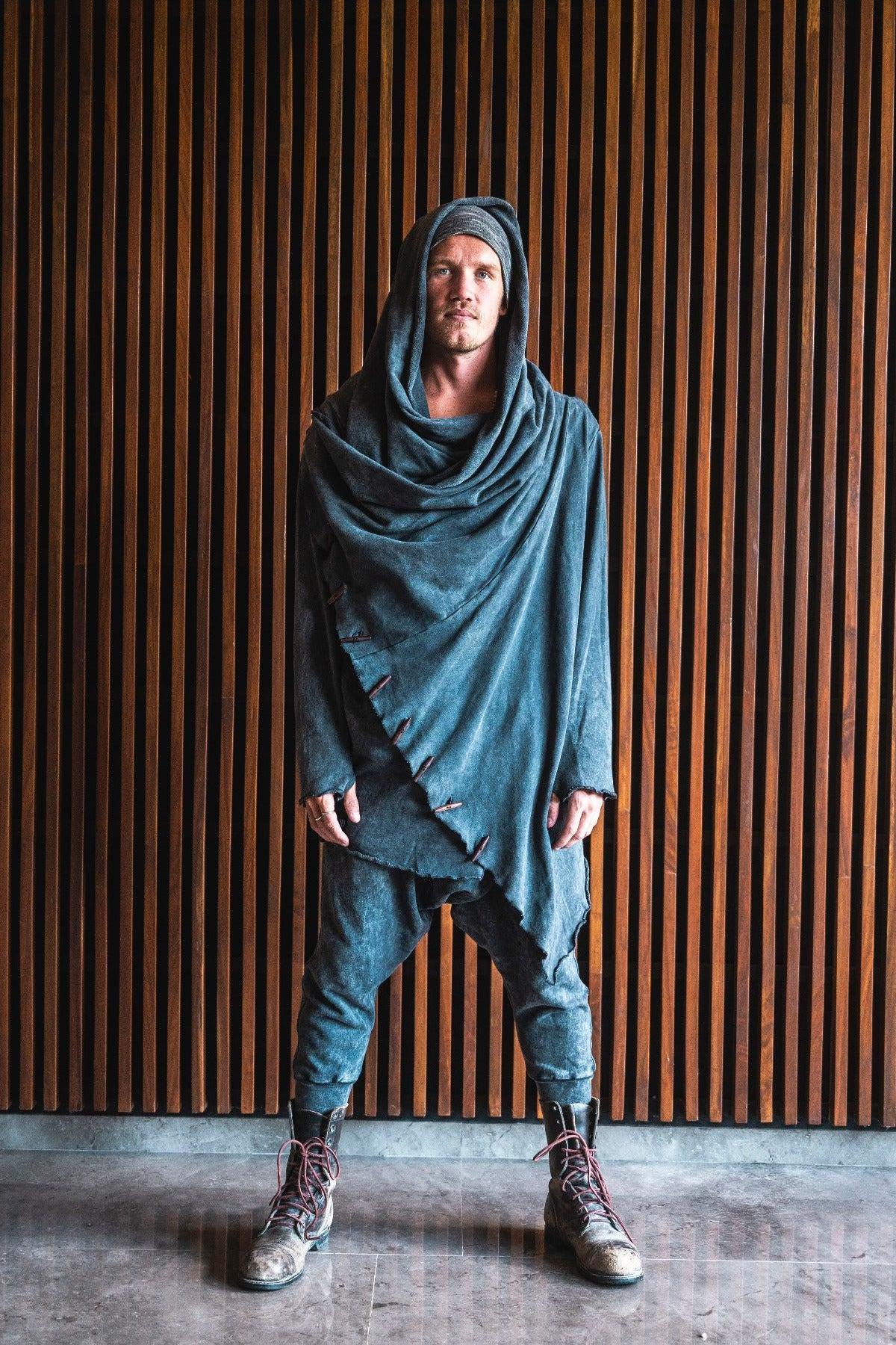 VALO Design Pants URBAN NINJA - Elegant Black Stonewash / Dark Grey harem drop crotch trousers from high quality 100% cotton 