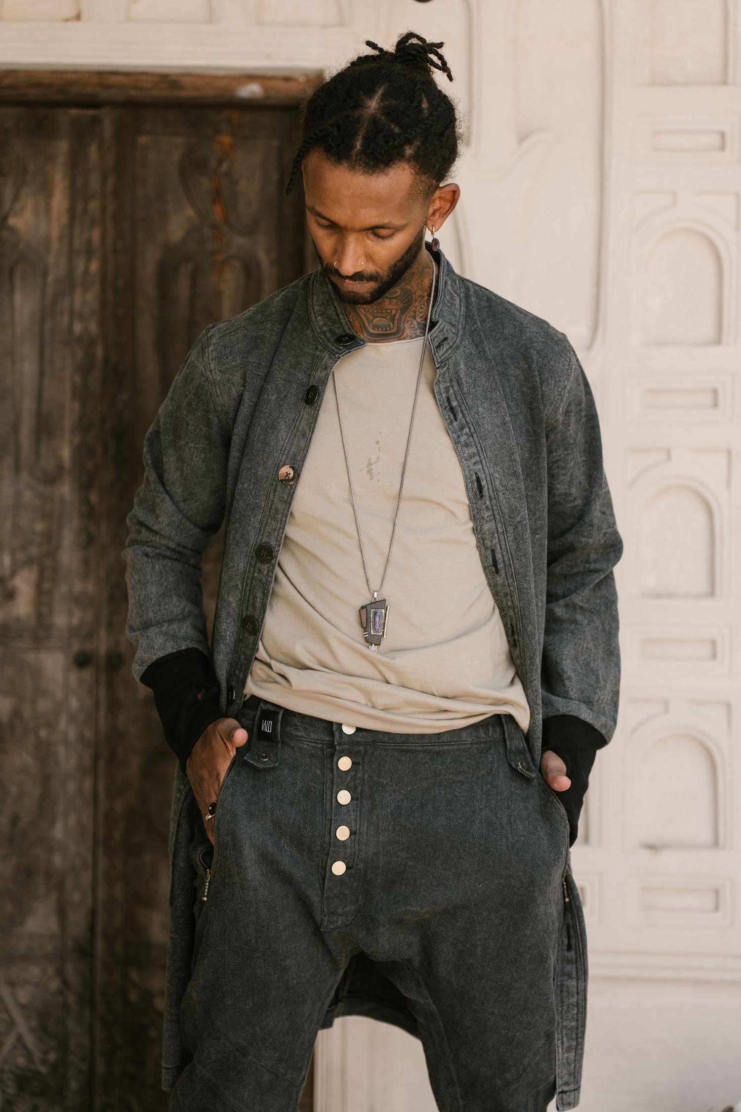 USKO Jacket - Stonewashed Denim Jacket with Nehru Collar