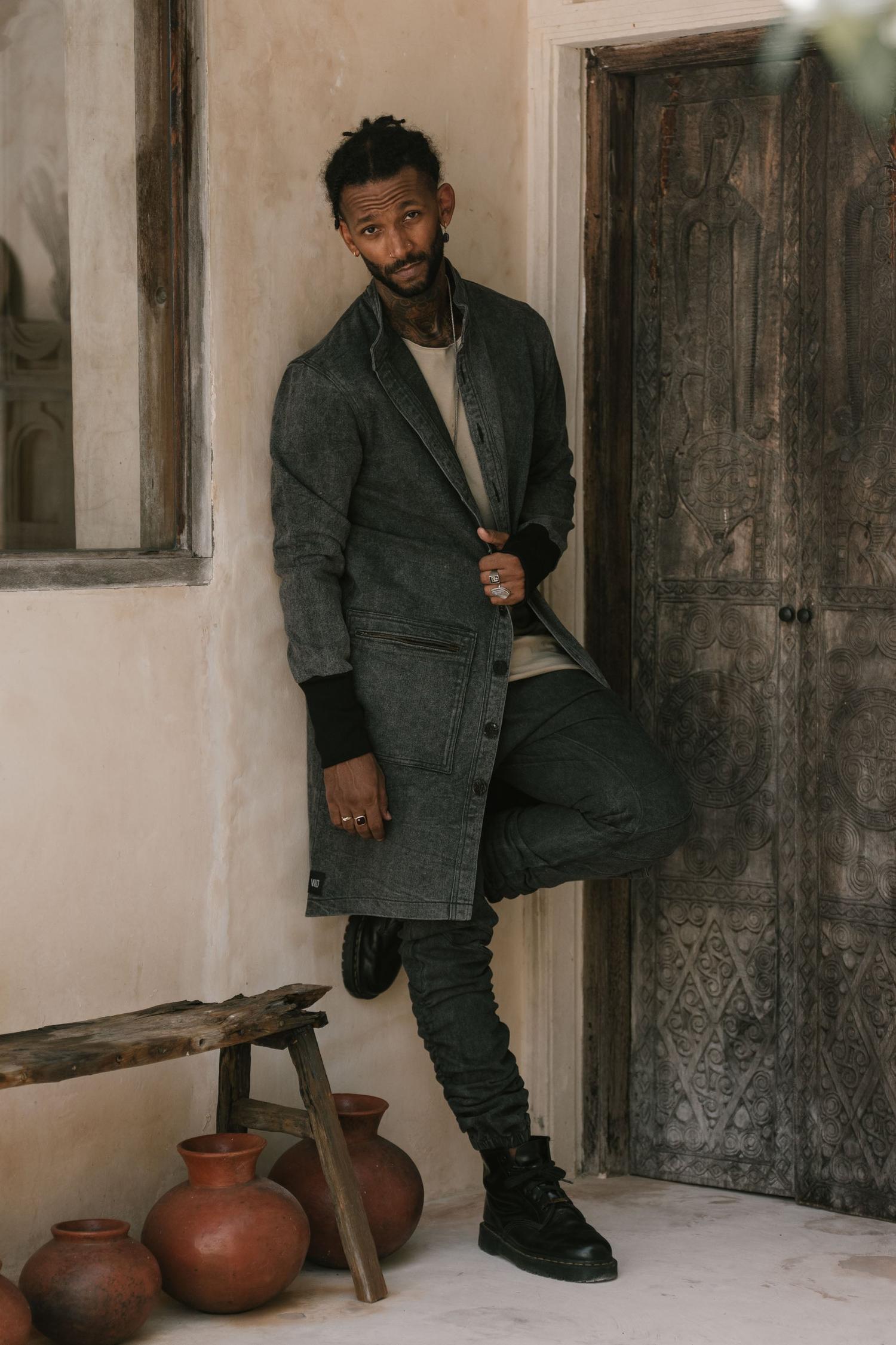 USKO Jacket - Stonewashed Denim Jacket with Nehru Collar