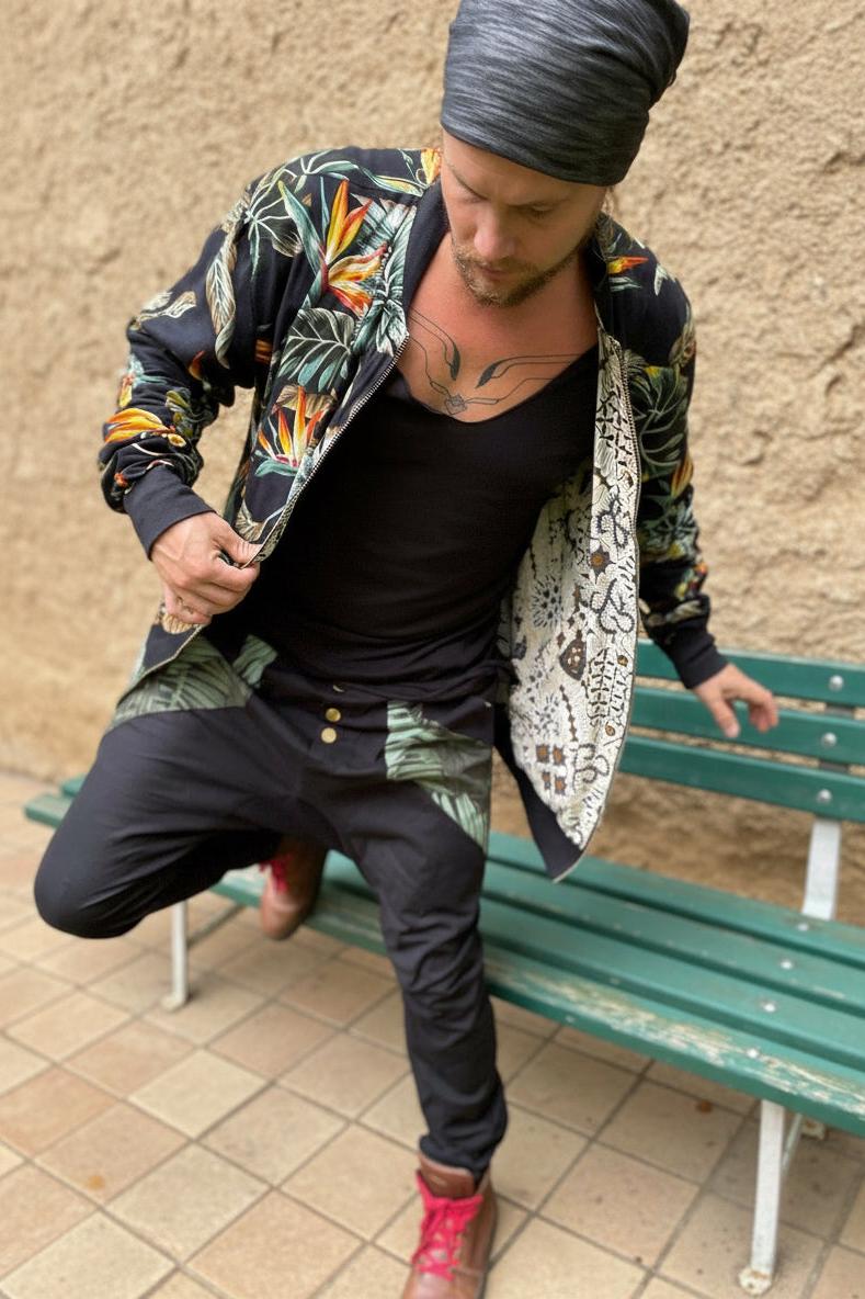 VALOdesigns Jackets S/M / Tropical Flower / Cream Batik VALO BOMBER - Reversible multicolor cotton bomber zipper jacket with unique print