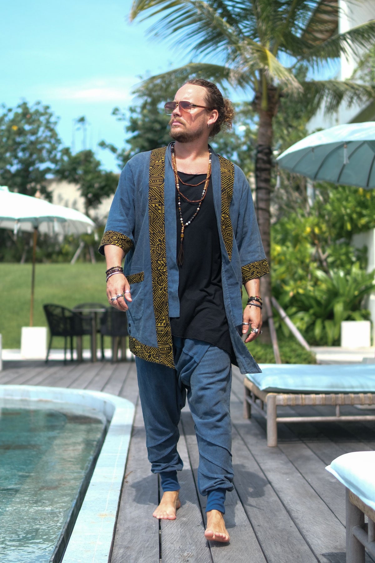 AGUNG Kimono Blue - Short Stonewashed Linen Kimono