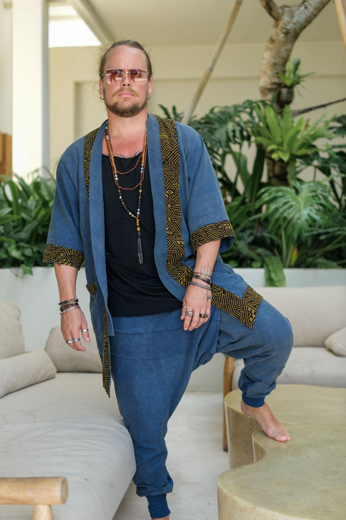 AGUNG Kimono Blue - Short Stonewashed Linen Kimono