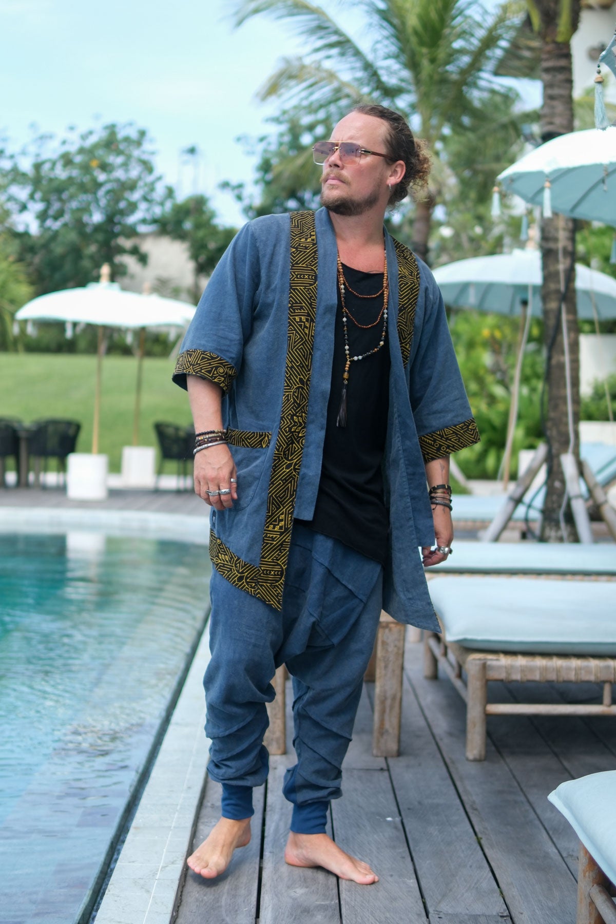 AGUNG Kimono Blue - Short Stonewashed Linen Kimono